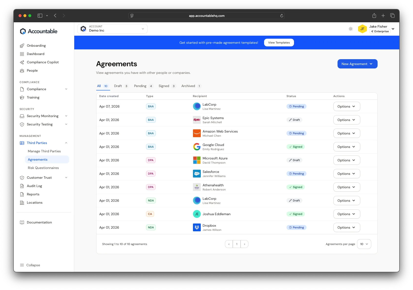 Business Associate Agreement Management System
