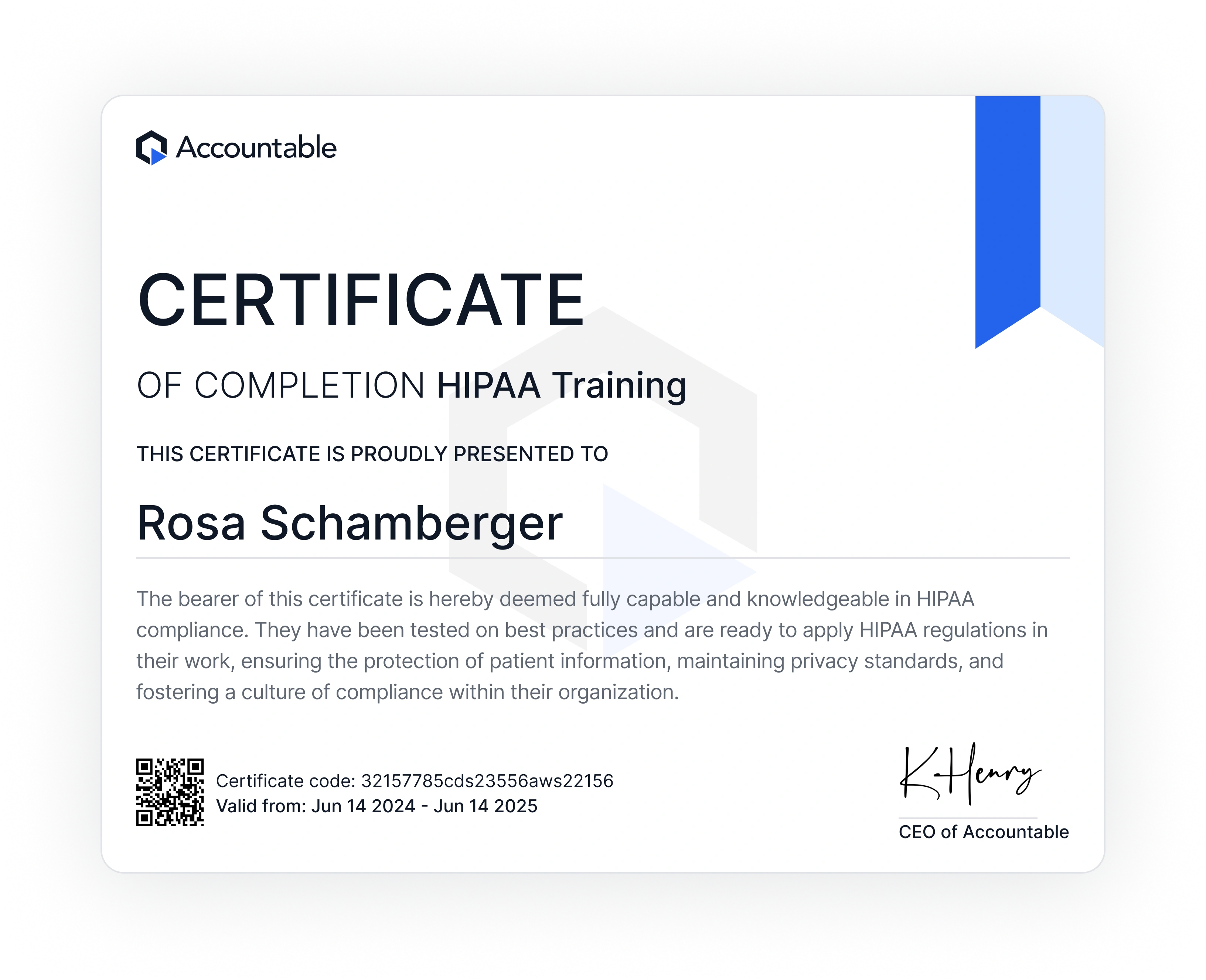 HIPAA Certificate